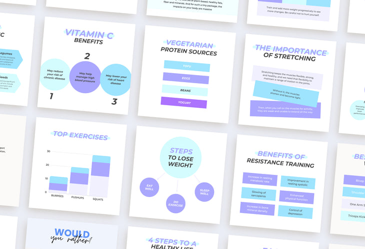 20 Fitness Infographics Instagram Posts Fully Editable Canva Templates
