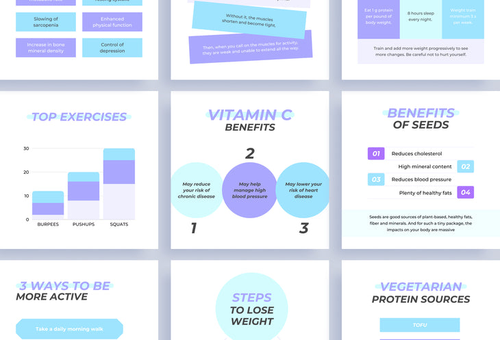 20 Fitness Infographics Instagram Posts Fully Editable Canva Templates