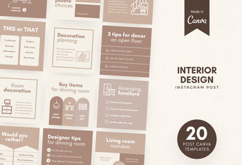 20 Interior Design Infographics Instagram Engagement Posts Fully Editable Canva Templates V2