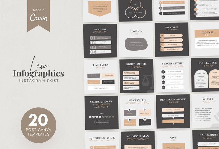 20 Law Infographics Instagram Engagement Posts Fully Editable Canva Templates