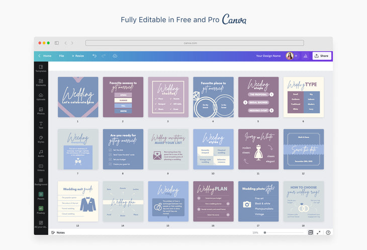 20 Wedding Infographics Instagram Posts Fully Editable Canva Templates