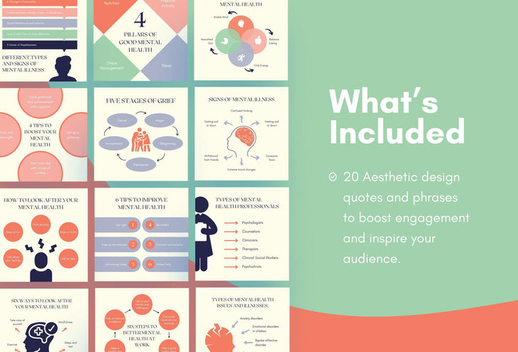 Mental Health Social Media Infographics Canva Templates