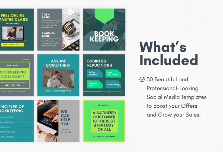 30 Bookkeeping Instagram Post Editable Canva Templates V2