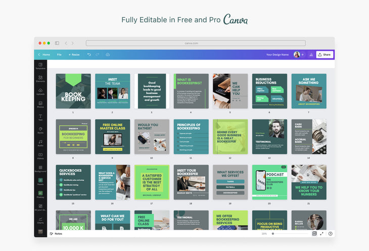 30 Bookkeeping Instagram Post Editable Canva Templates V2