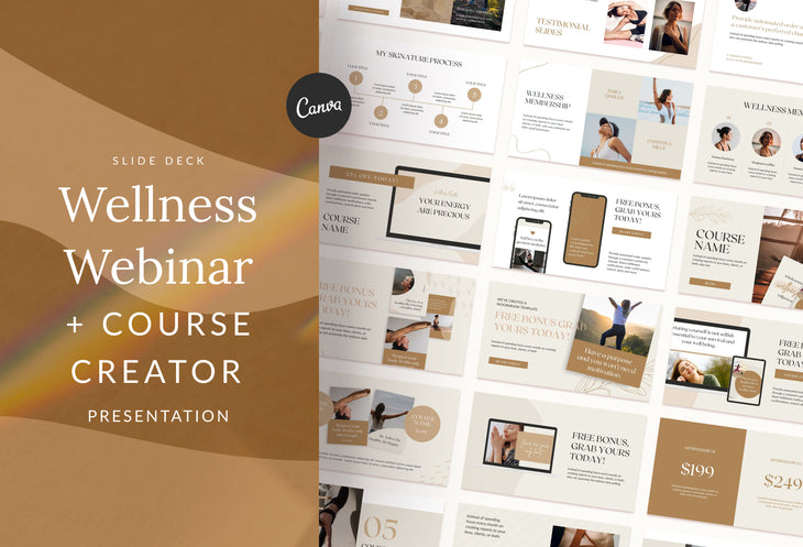 75 Page Wellness Course Creator and Webinar Deck Fully Editable Canva Template