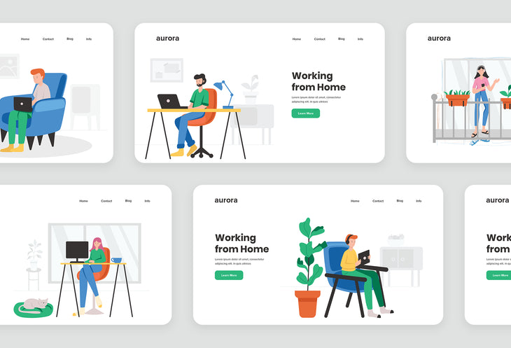 Aurora Working from Home Illustrations