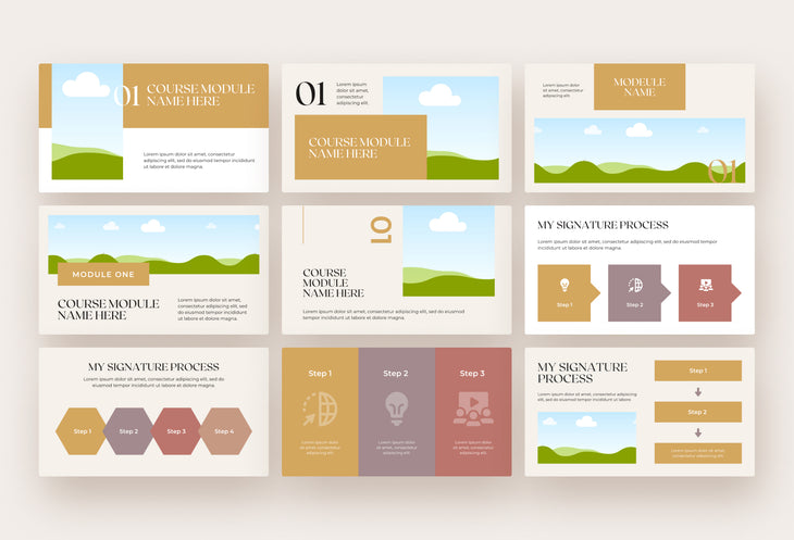 Quill Course Creator and Webinar Deck Fully Editable Canva Template