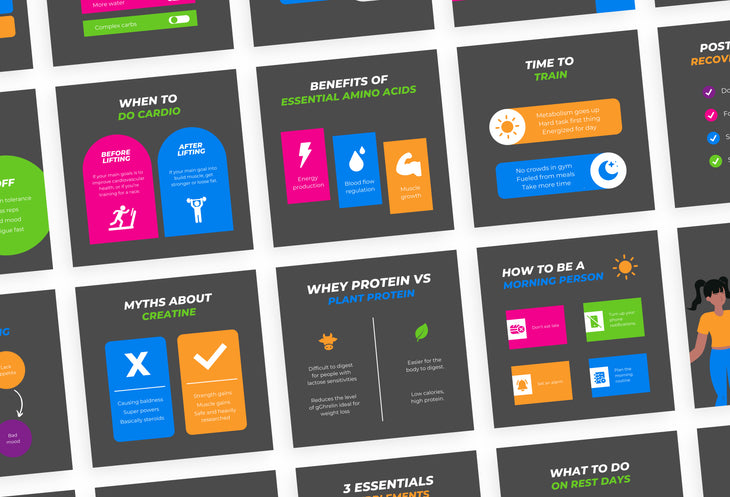 20 Fitness Infographics Instagram Posts Fully Editable Canva Templates V3
