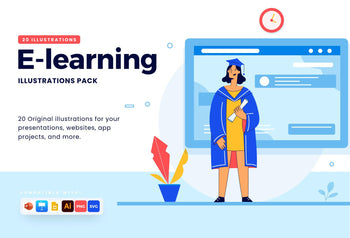 20 E-Learning Vector Illustrations - SVG, PNG, PPTX