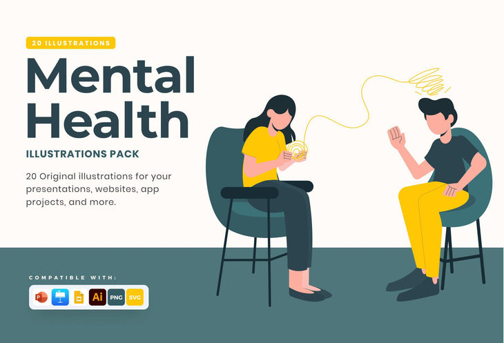20 Mental Health Vector Illustrations - SVG, PNG, PPTX