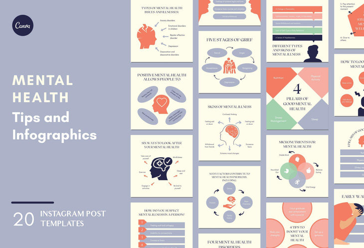 Mental Health Social Media Infographics Canva Templates