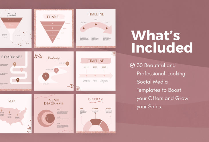 30 Infographics Rose Gold Instagram Engagement Booster Post Canva Templates