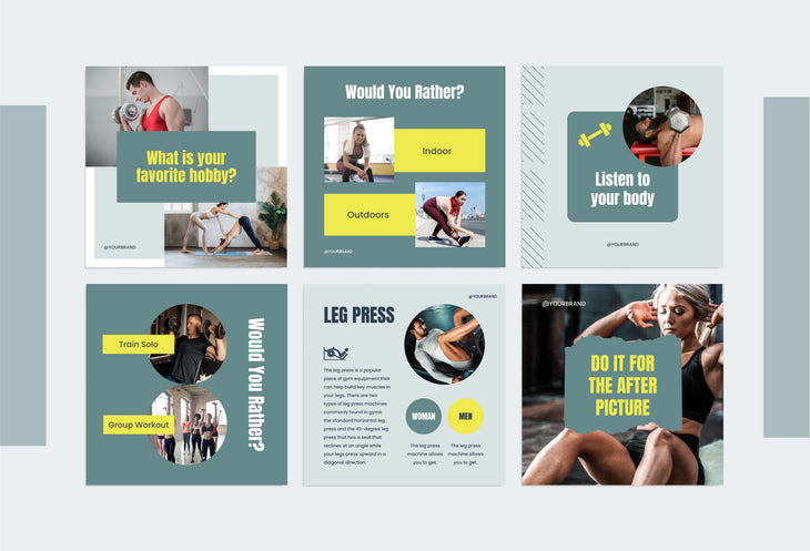 FITNESS DARK CYAN 97 Done-for-You Fitness Instagram Posts Fully Editable Canva Templates