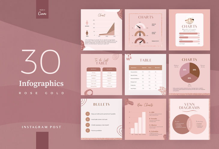 30 Infographics Rose Gold Instagram Engagement Booster Post Canva Templates