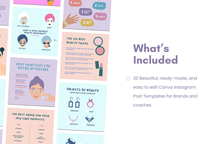 20 Beauty Lists Instagram Posts Fully Editable Canva Templates