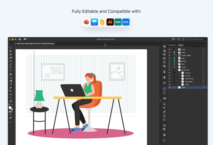 20 Work from Home Vector Illustrations - SVG, PNG, PPTX